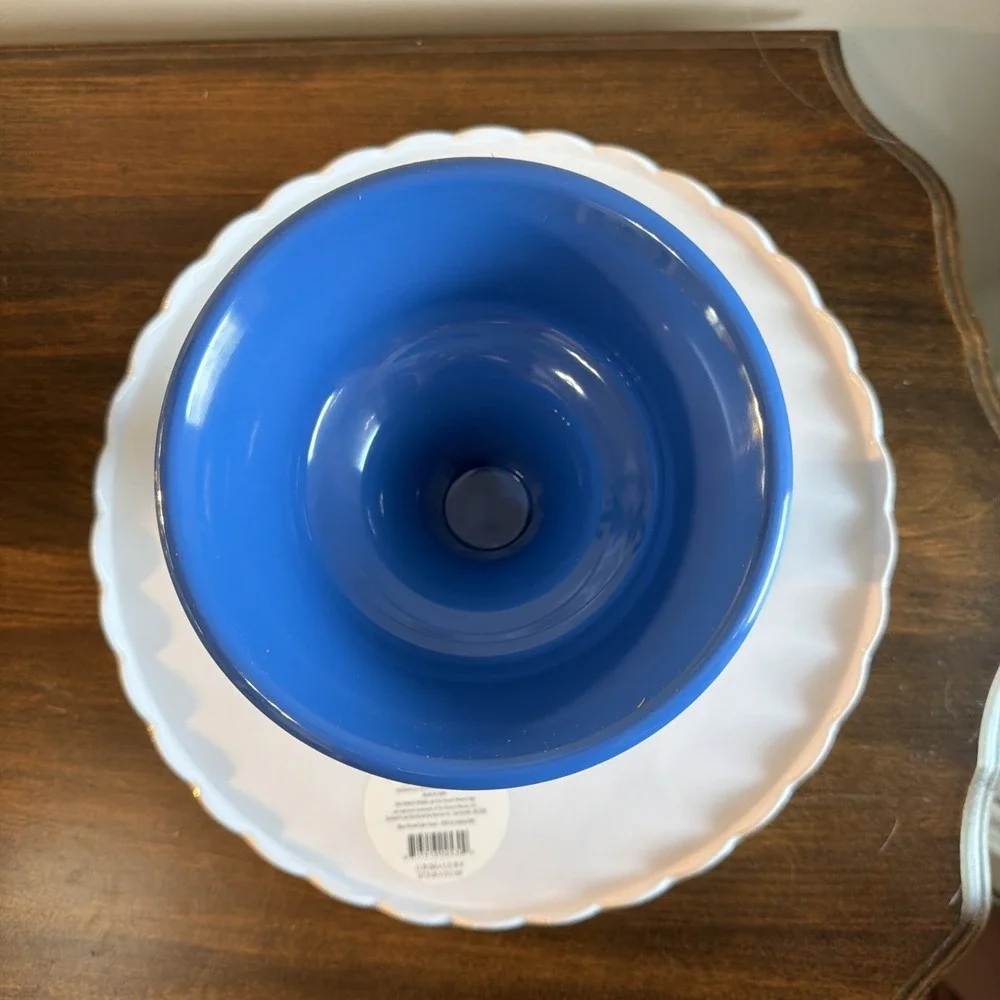 The Pioneer Woman Floral Scalloped Cake Stand w/ Blue Base, Holidays Birthdays